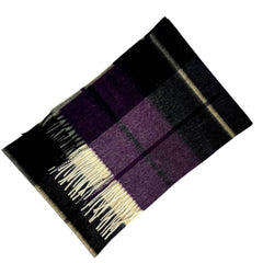 100% Lambswool Tartan Scarf - Black, Purple, Cream