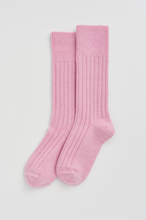 Sugar Pink Merino Bed Socks: Pink merino bed socks in soft, ribbed design for cozy comfort.
