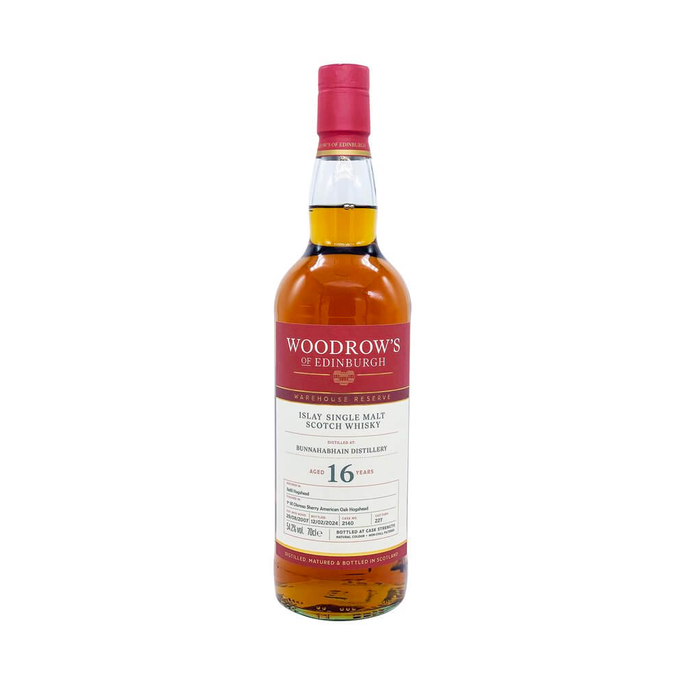 Woodrow's of Edinburgh Bunnabhain 16 year old, Single Malt Whisky, 70cl bottle on display.