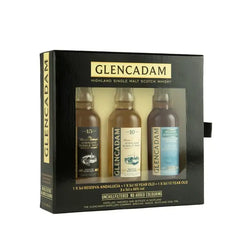 Glencadam Gift Set featuring 15 Year, 10 Year, and Reserva Andalucia whiskies in a stylish box.
