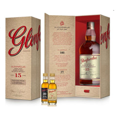 Glenfarclas 15 year old, Single Malt Scotch Whisky tasting pack with miniature bottles.