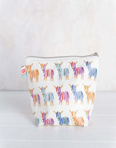 Highland Cow Wash Bag - Born and Bred in Scotland with colorful cows design, waterproof and made in Scotland.