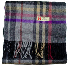 Lambswool Ladies Gents Tartan Check Scarf - Black, Purple, Grey, White, Yellow