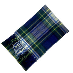 Lambswool Plaid Tartan Check Scarf - Black, Green, Blue, White