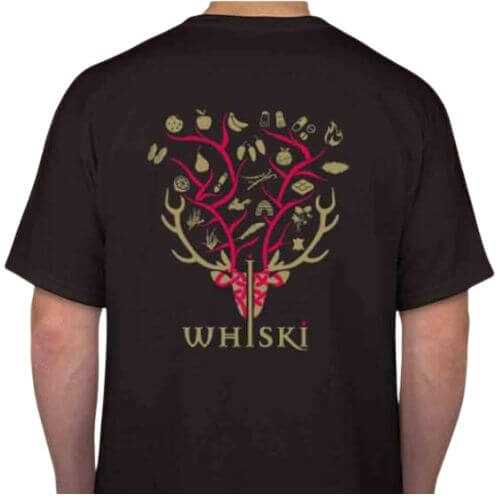T-Shirt & Cap Bundle Red featuring Whiski flavour tree graphic on back of black unisex T-shirt.