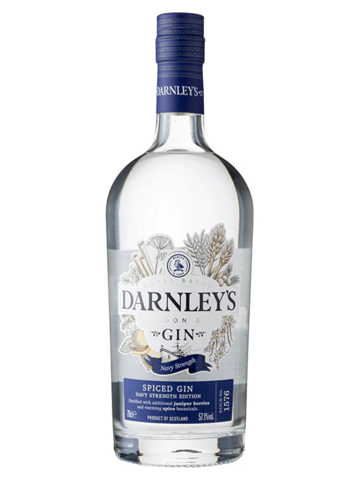 Bottle of Darnley's Gin on a white background