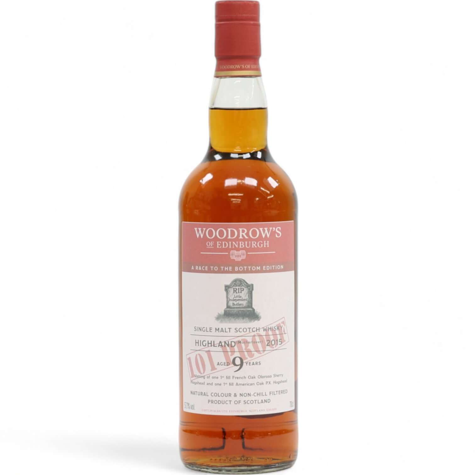 Woodrow's of Motherlover Single Malt, 70cl bottle showcasing 9 years aged single malt whisky from Woodrow's of Edinburgh.