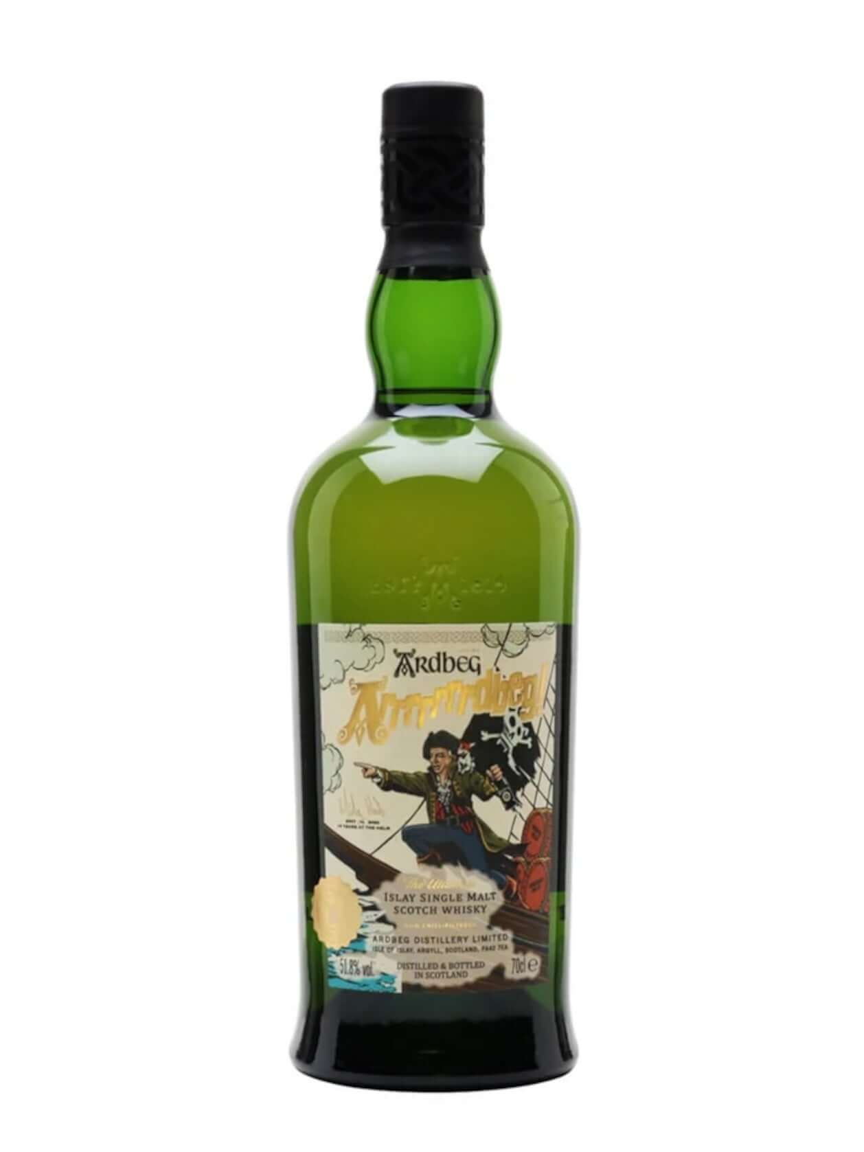Arrrrrrdbeg Limited Edition, Single Malt Whisky, 70cl bottle featuring unique design celebrating distiller Mickey Heads.