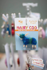 Handmade Highland Cow Magnet - Born and Bred in Scotland showcasing a colorful, handcrafted cow design.
