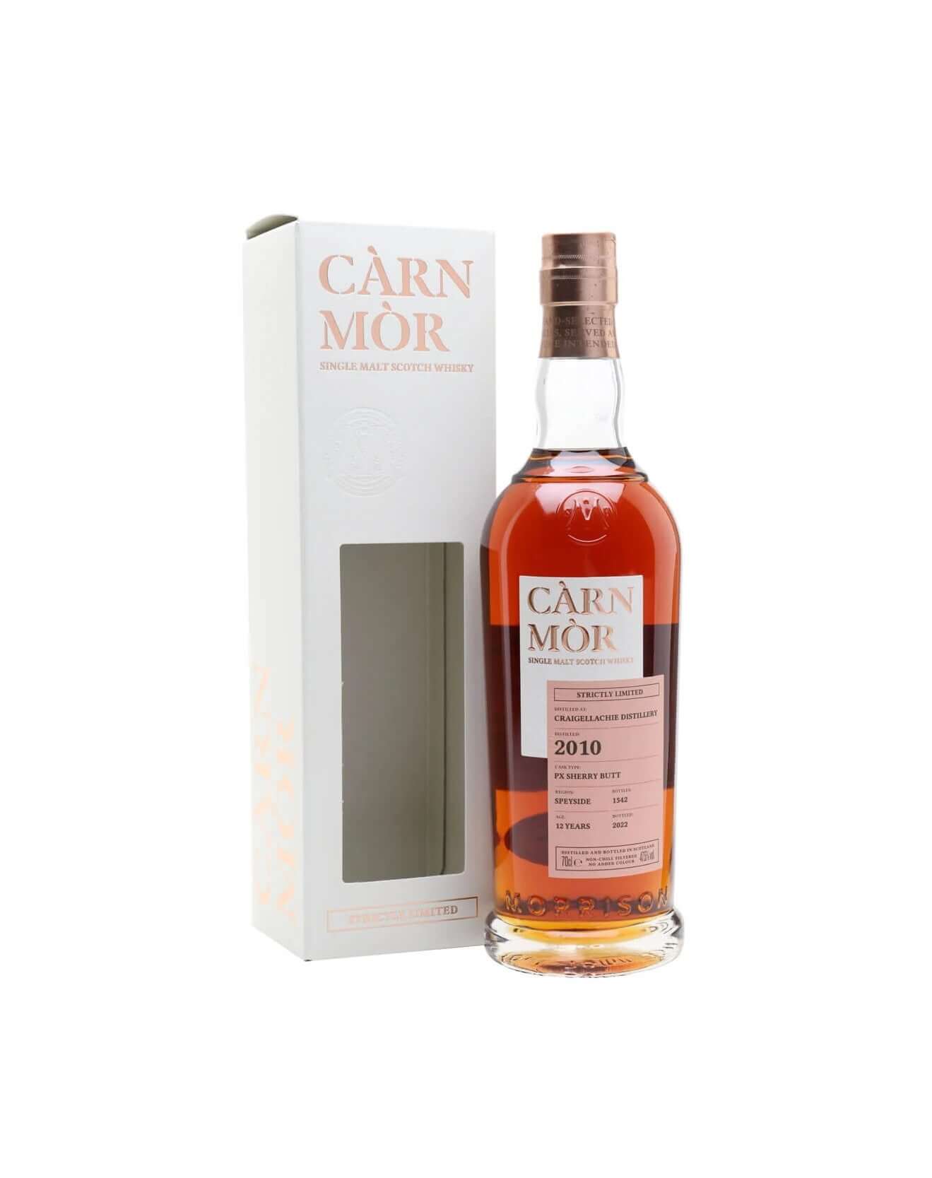 Carn Mor Craigellachie 12yo, Single Malt Whisky, 70cl in packaging with distinctive branding and amber color.