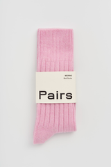Sugar Pink Merino Bed Socks: Pink, cozy ribbed design, moisture-wicking, odour-resistant, luxury pink merino bed socks.