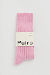 Sugar Pink Merino Bed Socks: Pink, cozy ribbed design, moisture-wicking, odour-resistant, luxury pink merino bed socks.