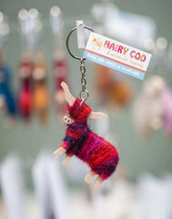 Handmade Highland Cow Keyring - Born and Bred in Scotland, colorful and handcrafted in Scotland.