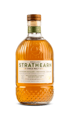 Strathearn Highland Single Malt Whisky, 70cl bottle showcasing its unique design and amber color, from Strathearn Distillery.