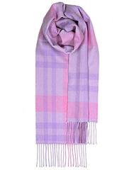 PINK ASYMMETRIC CHECK 100% LAMBSWOOL SCARF - MADE IN SCOTLAND