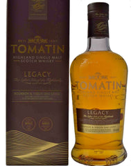 Tomatin Legacy Highland Single Malt Scotch Whisky bottle and packaging on a white background