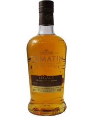 Tomatin Legacy whisky bottle on a white background