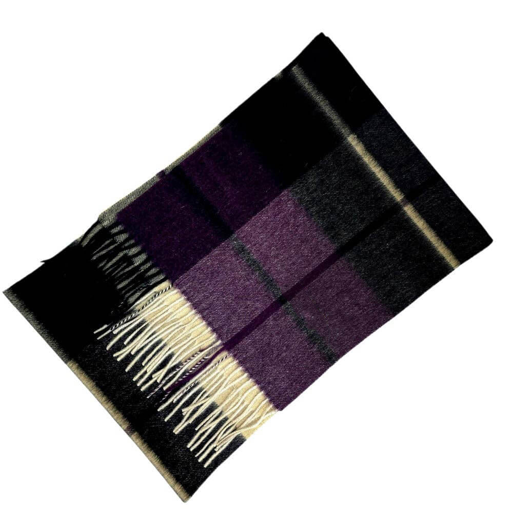100% Lambswool Tartan Scarf - Black, Purple, Cream