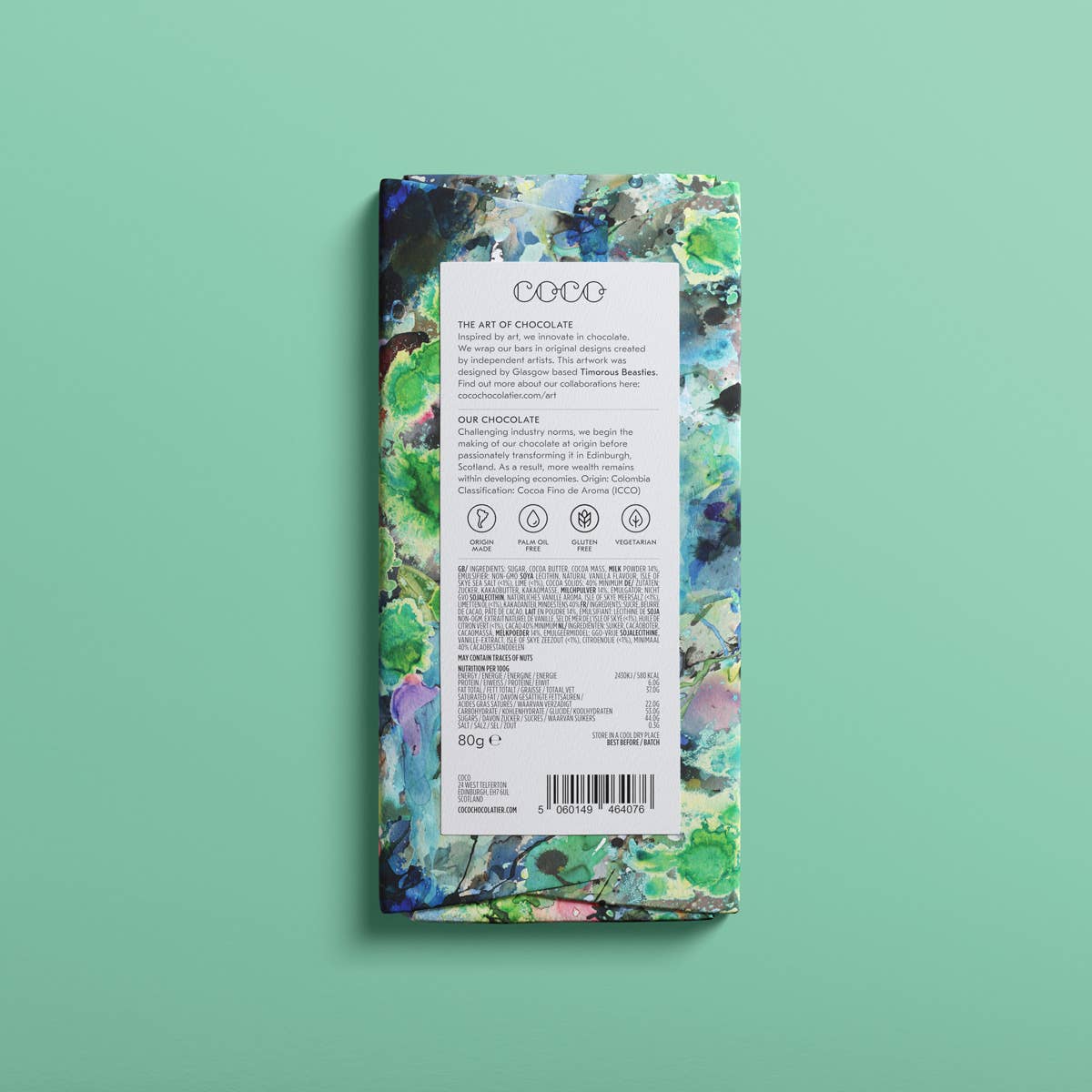 COCO Chocolate - Isle of Skye Sea Salt & Lime Milk Chocolate Bar 80g