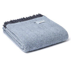 Herringbone Pure New Wool Throw : Powder Blue & Charcoal 