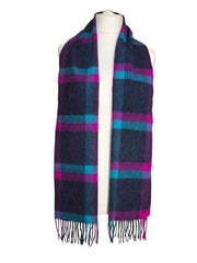 Lambswool Ladies Gents Tartan Check Scarf - Blue, Pink, Navy 