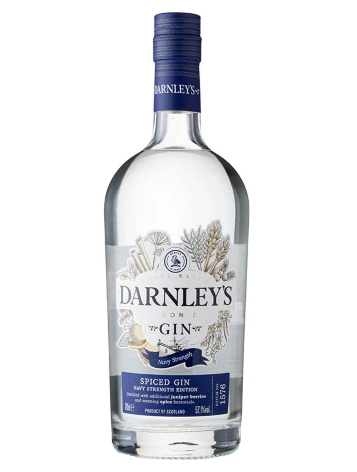 Bottle of Darnley's Gin on a white background