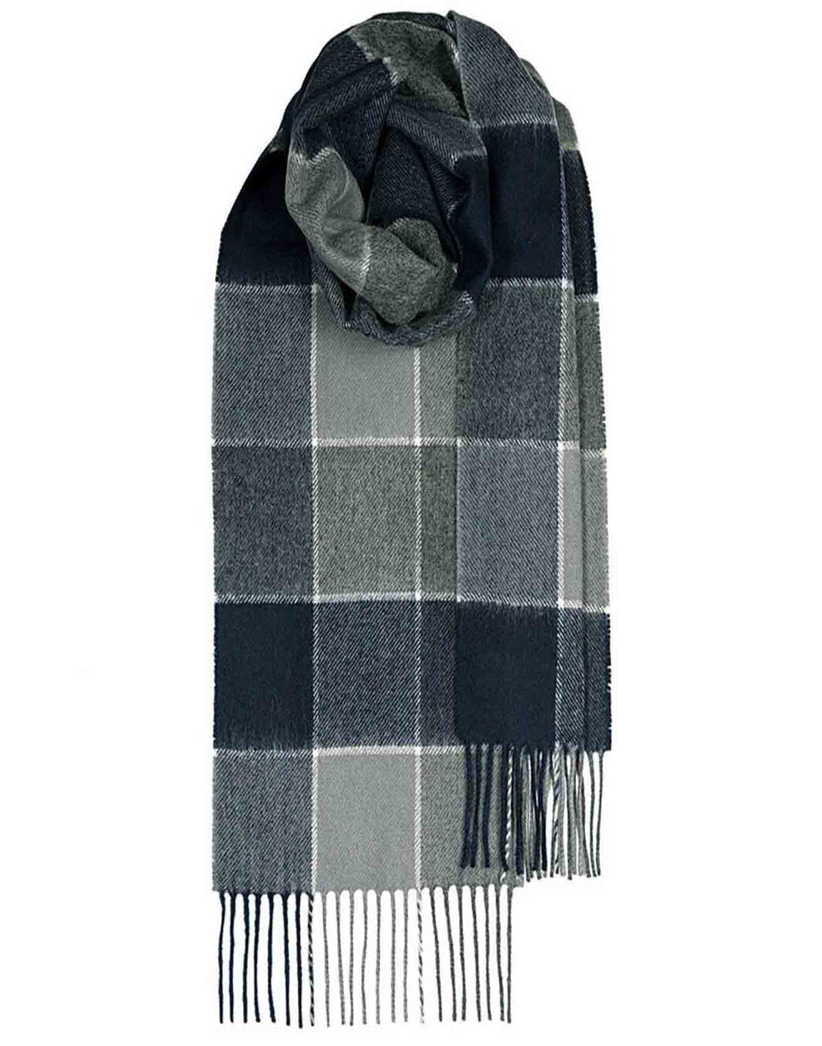 NAVY GREY 100% LAMBSWOOL SCARF - MADE IN SCOTLAND