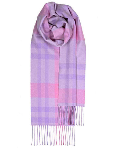 PINK ASYMMETRIC CHECK 100% LAMBSWOOL SCARF - MADE IN SCOTLAND